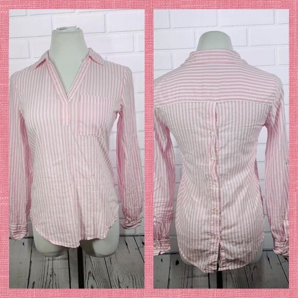 10/$25🦋 Soho by NY&Co Pink & White Striped Collared Blouse - Size XS - Picture 1 of 12
